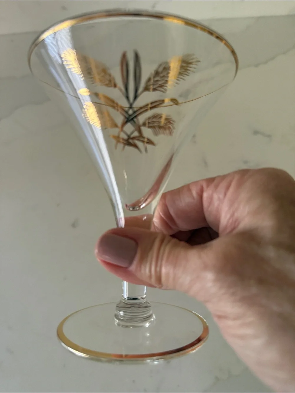 Mid Century Gold-Trimmed Wheat Cocktail Glasses Set of 6